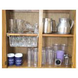 Cabinet Lot of Plastic Glass & Metal Kitchen Items