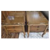 Pair of Bassett furniture glass top side tables