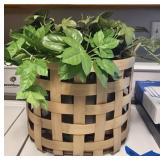 Basket with faux greenery
