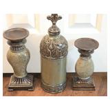 3 pc Decorative Ceramic Vase & Candle Holders