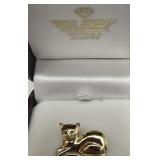 Bryan Jewelry 14 K Gold cat pin emerald eyes
