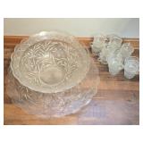 Huge Floral Pattern Crystal Bowl Platter & Cups