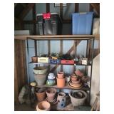 Huge lot of a big shelf and planters and more