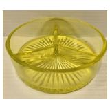 Vintage yellow uranium glow glass divided dish