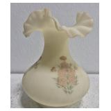 Vintage Fenton satin custard glass vase