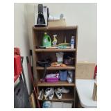 Faux wood shelf and contents