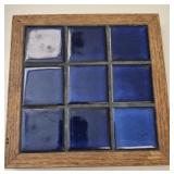 Vtg ceramic hot plate wooden framed