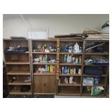 Huge garage lot of faux wood shelves and contents