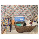 Basket of Misc Household Items Cat Items Etc