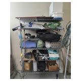 6 tier metal rack and contents
