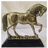Brass horse statue with cast iron base