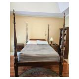 Vintage Wooden 4 Post Bed & Bedding APRX FULL SIZE