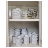 Cabinet lot of dishes cups & more