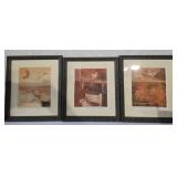 Lot of 3 etching framed pictures