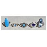 Lot of 5 Sterling Silver Blue Stone Rings 26 g