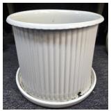 11 in White ceramic planter with soil