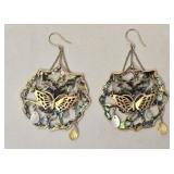 Pair of Brass Butterfly Earrings w Mother of Pearl