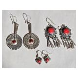Lot of 3 Sterling Silver Red Stone Earrings 27.5 g