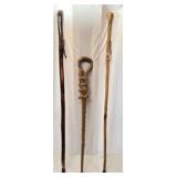 Lot of 3 Hand Carved Wooden Walking Canes