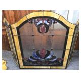 Stunning 3 Panel Stained Glass Fireplace Screen