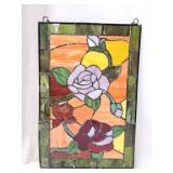 Rose Pattern Stained Glass Window Hanger AS IS
