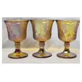 Set of 3 Orange Carnival Glass Grape Pattern Cups