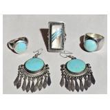 Sterling Silver Turquoise Rings & Earrings 50 g