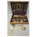 Estate Lot of Fancy Gold Plated Flatware & Box