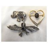 Lot of gold filled heart broach & 2 sterling pins