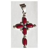 Sterling Silver Cross Pendant with Red Stones 23 g