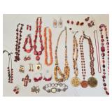 Estate Lot of Misc Red & Orange Beaded Jewelry