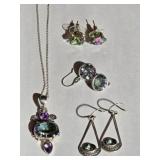 3 Pair of Sterling Earrings & Necklace Topaz Stone
