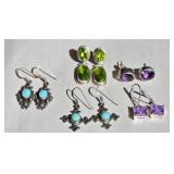 5 Pair of Sterling Silver Earrings with Stones