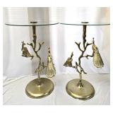 Pair of Metal Peacock Base Glass Top Side Tables