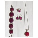 Sterling Silver Ruby Stone Jewelry Set 78.4 grams