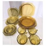 16 pc of Amber Colored Depression Glass Plates