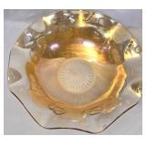 Orange Iris & Herringbone Carnival Glass Dish