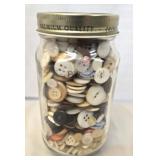 Vintage Glass Jar FULL of Misc Buttons