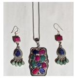 Sterling Silver Gemstone Jewelry Set 47 g total