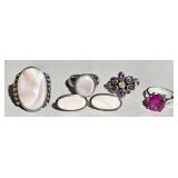 Sterling Silver Gemstone Rings & 1 Pair Earrings