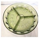 Indiana Glass olive green thumbprint divided dish