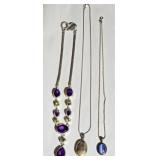 Sterling Silver Necklaces w Gemstones 82 g TOTAL