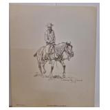 Vtg 1959 collectors print titled Old Time Cowboy