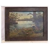 Antique framed painting  dated 1908