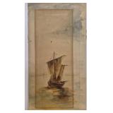 Vintage vertical watercolor painting of sailboat