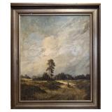 Framed oil painting textured countryside