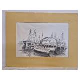 Vintage print or sketch of a New England harbor