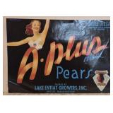 Vintage A Plus Brand Pears fruit crate label print