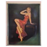 Vtg print red dress pin up illustration