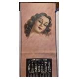 Vtg Janiary 1943 wall calendar pin up style woman
